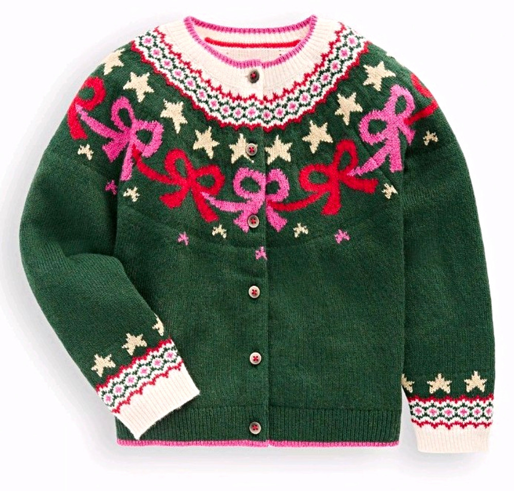 Mini Boden Girls Fair Isle Cotton Knit Cardigan Sweater Sz 5 Christmas